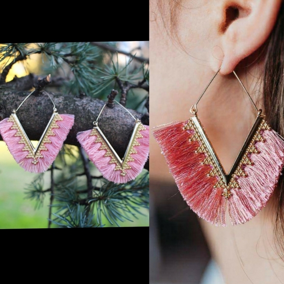 Anthropologie Fringe Tassels Hoop Earrings